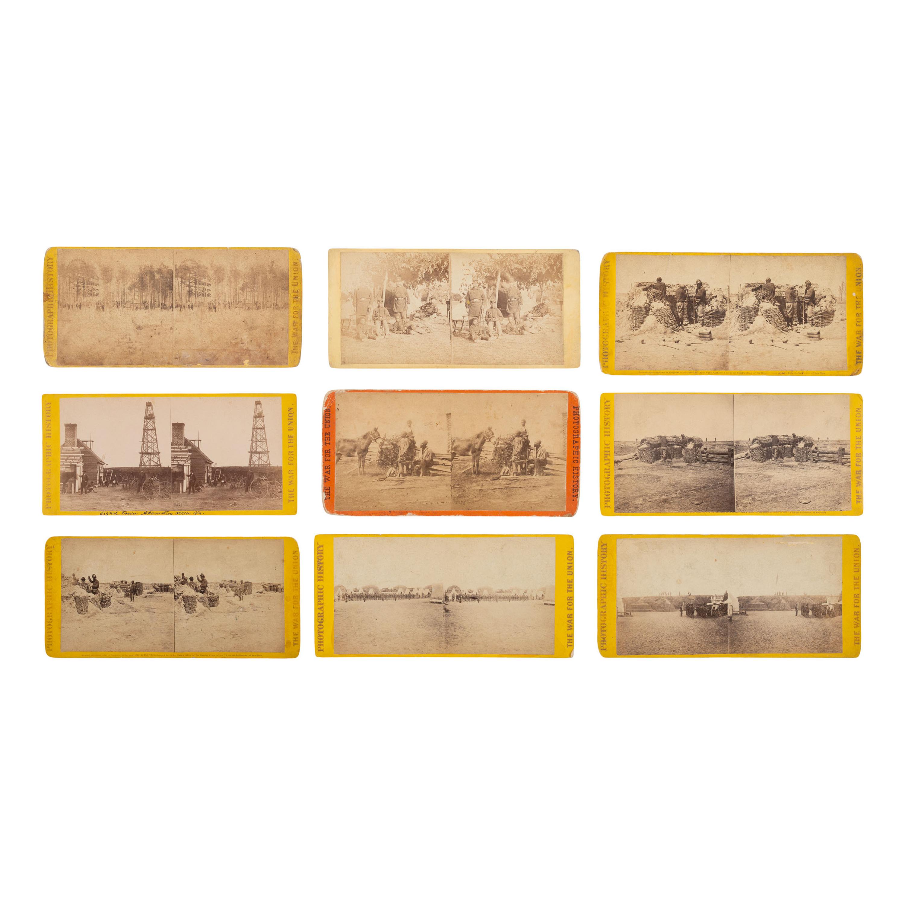 [African Americana] Group of Nine Stereoviews, African American Subjects and Troops