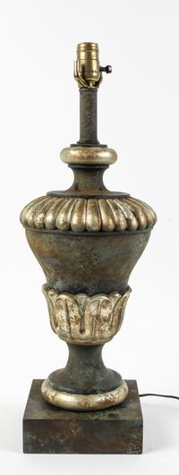 A Painted and Silvered Wood Finial