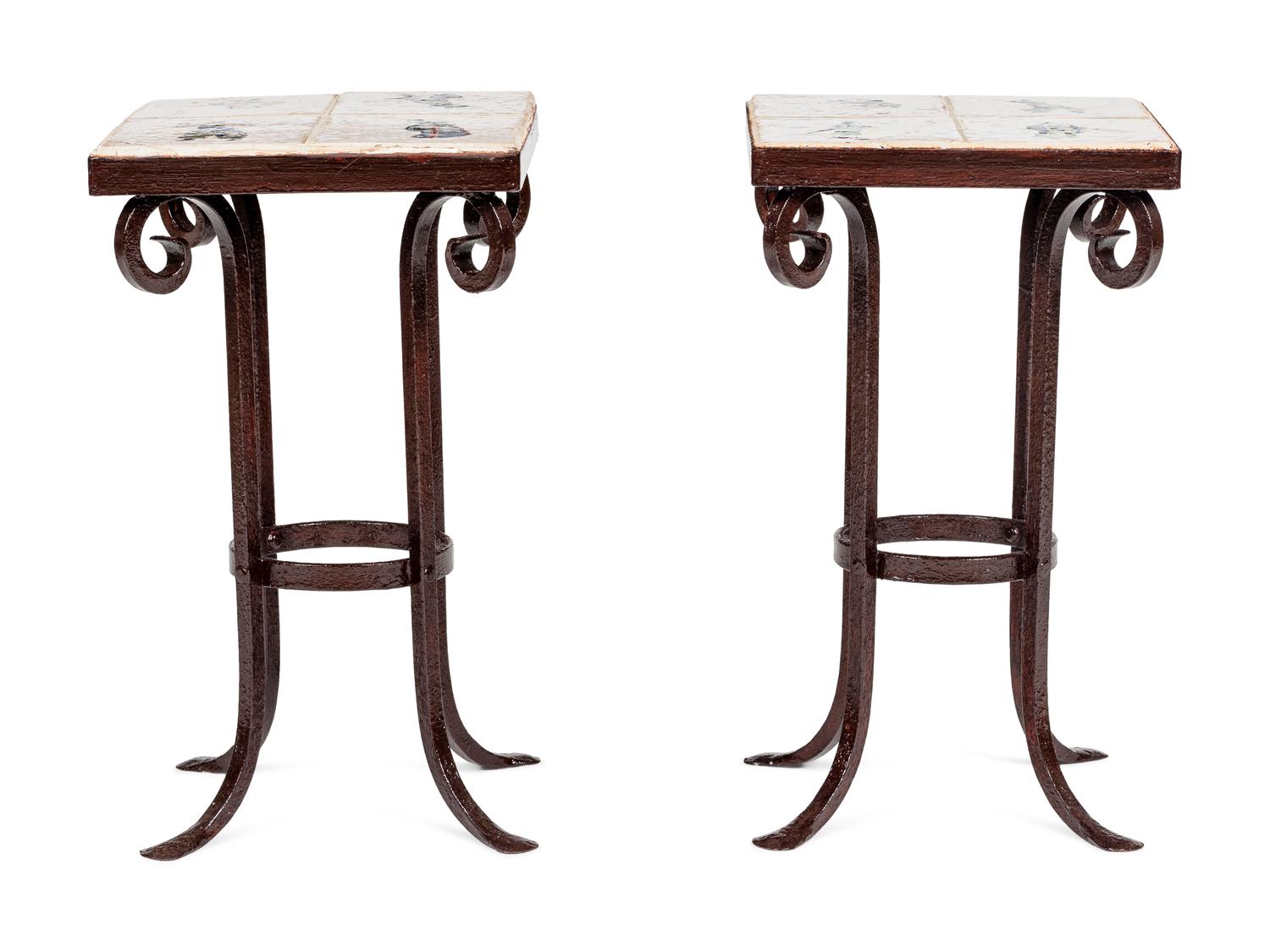 A Pair of Japanese Tile-Inset Side Tables