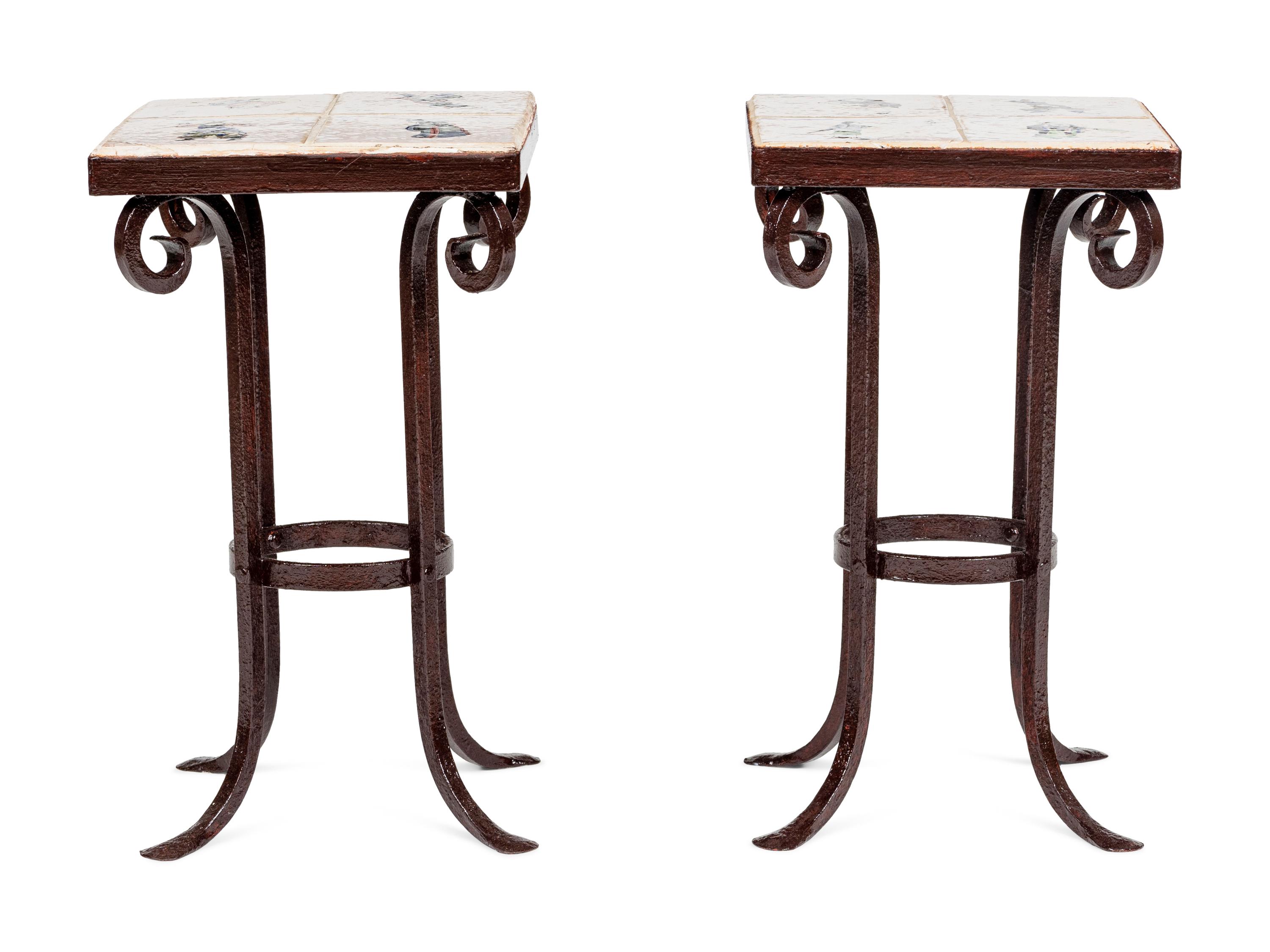 A Pair of Japanese Tile-Inset Side Tables