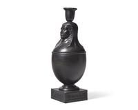 A Wedgwood & Bentley-Type Black Basalt Canopic Jar Candleholder