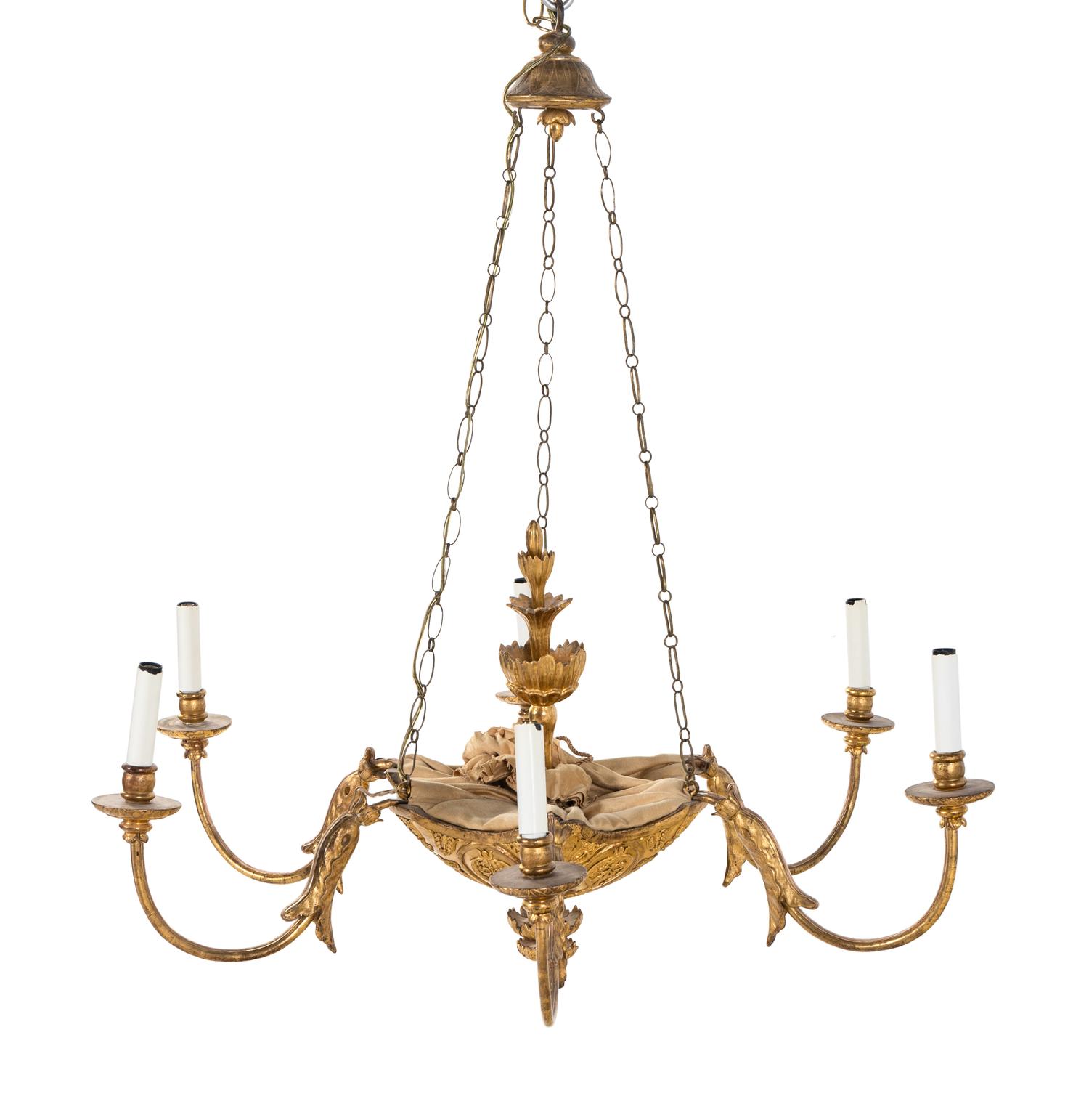 An Italian Giltwood Six-Light Chandelier