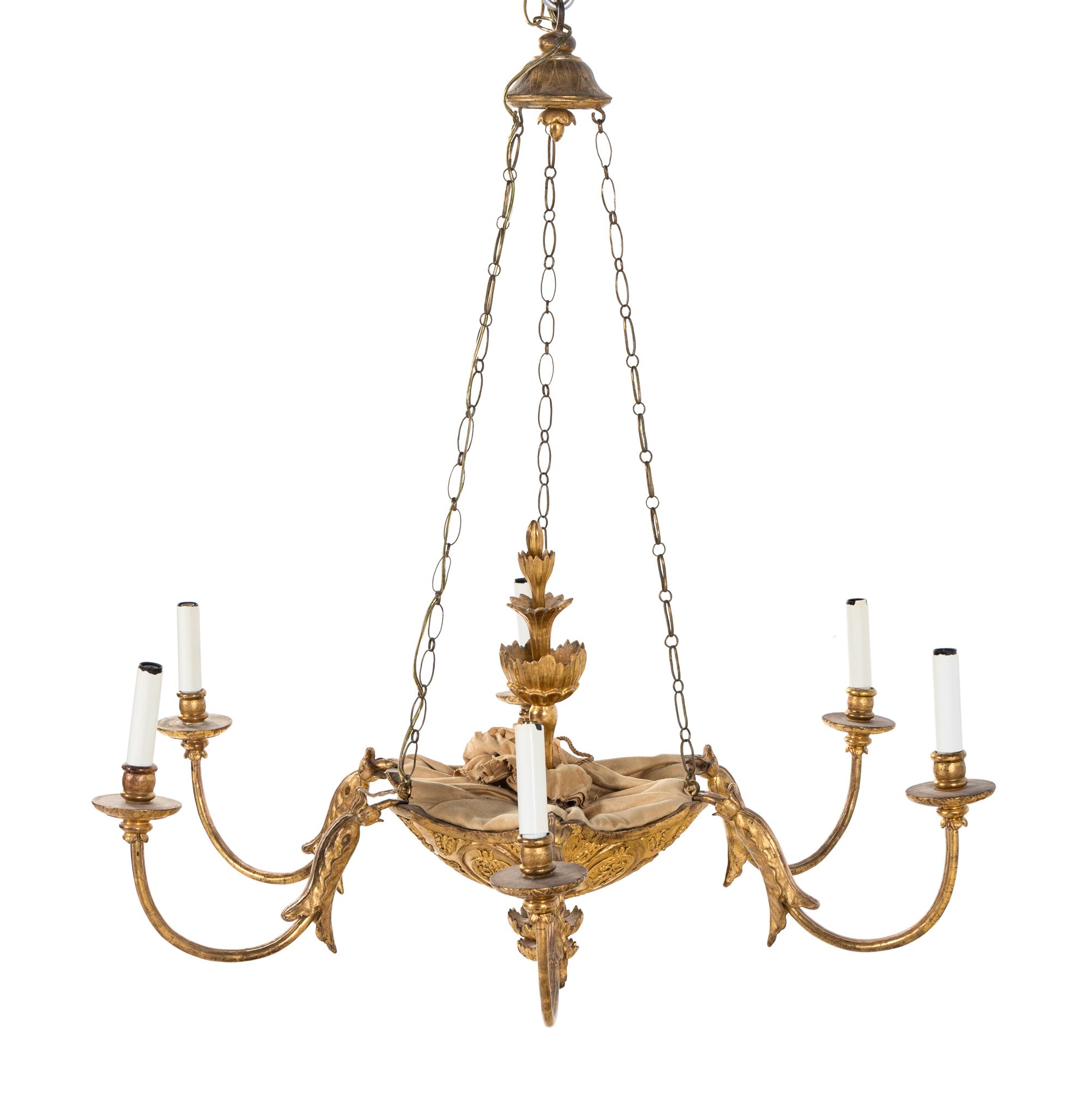 An Italian Giltwood Six-Light Chandelier