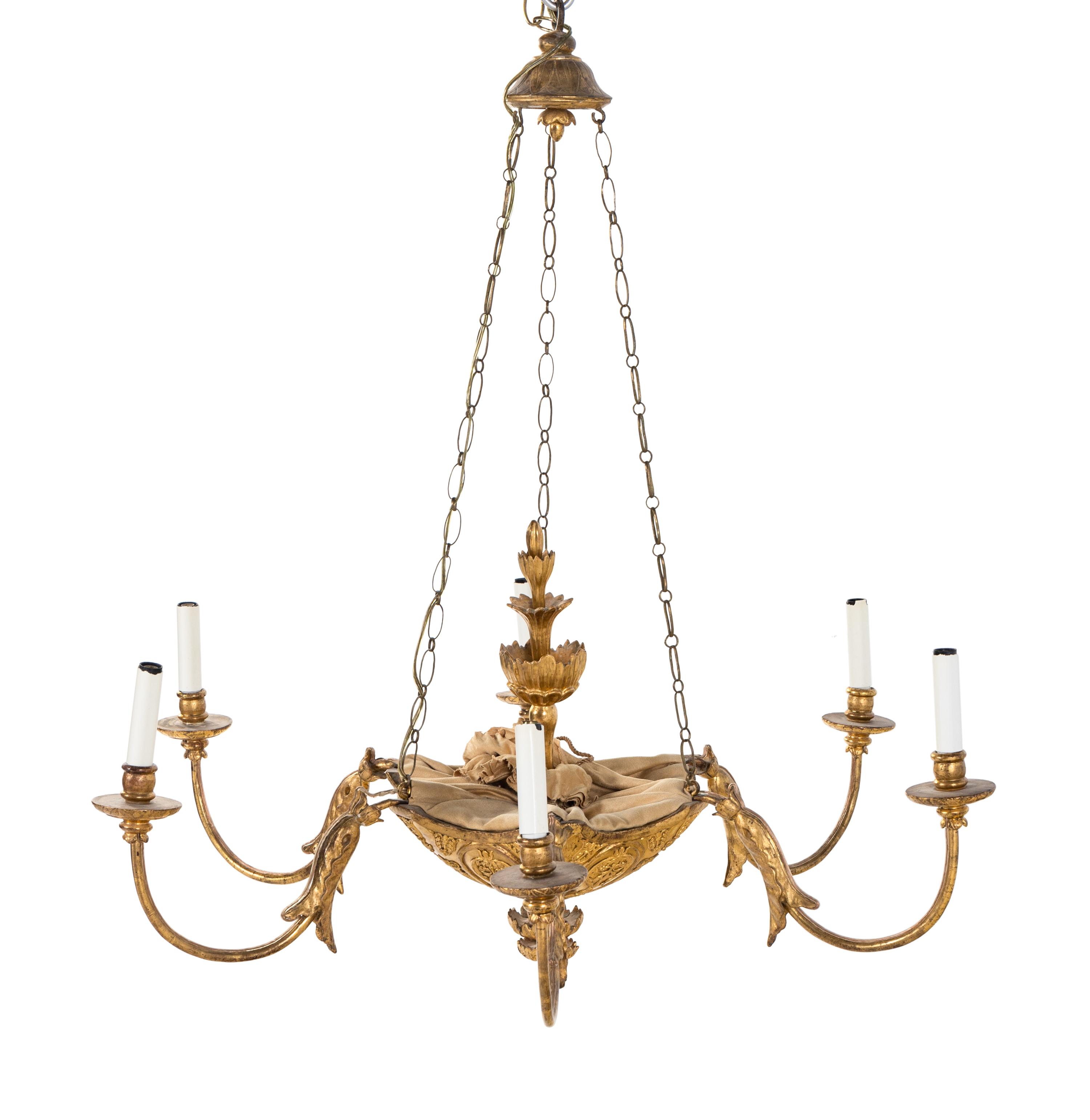 An Italian Giltwood Six-Light Chandelier