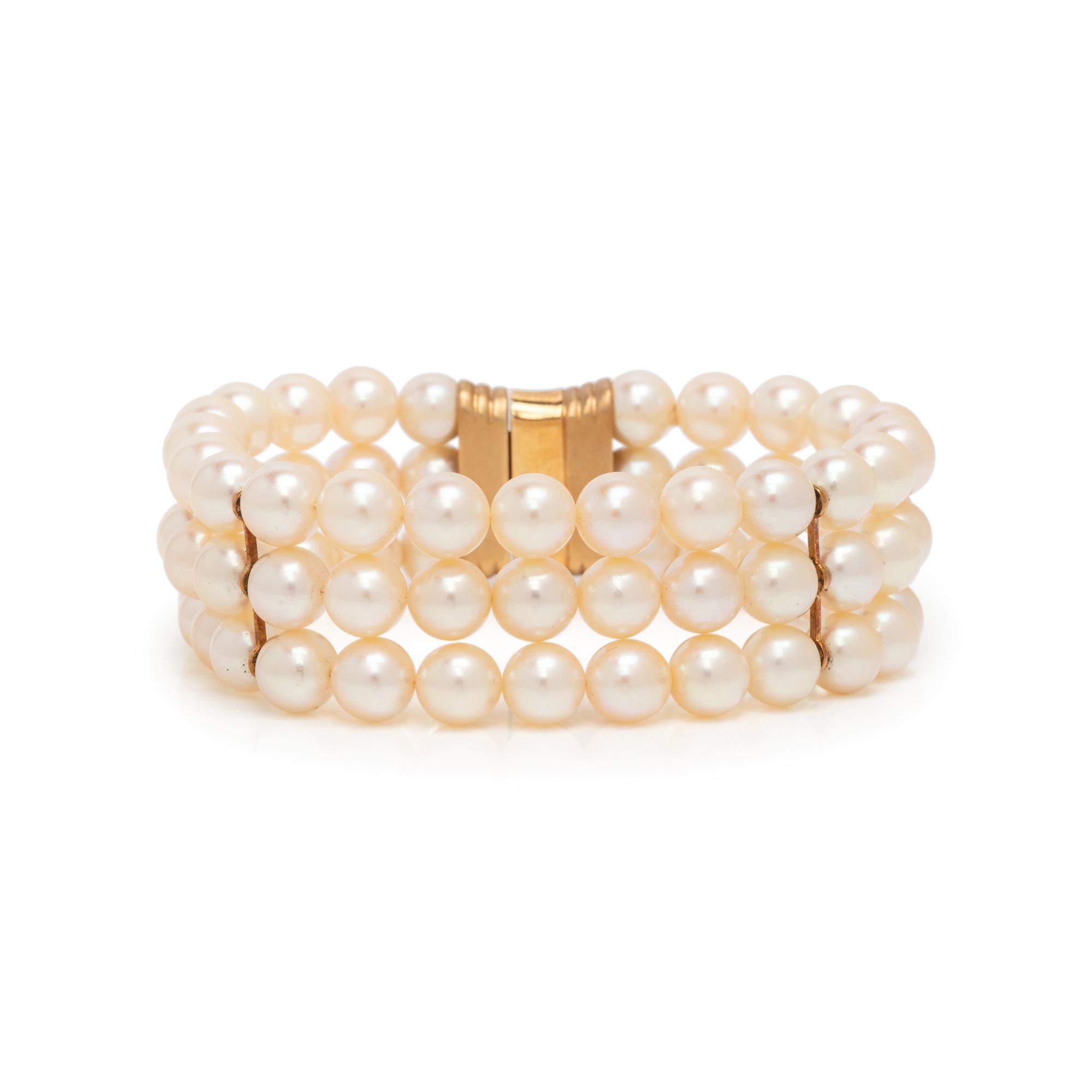 CULTURED PEARL, DIAMOND, AND YELLOW GOLD MULTISTRAND BRACELET