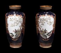 A Pair of Midnight Blue Ground Cloisonné Vases