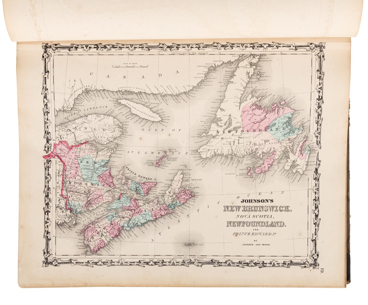 [ATLASES]. JOHNSON, A.J. and J.H. COLTON. Johnson's New Illustrated (Steel Plate) Family Atlas, with Descriptions, Geographical, Statistical, and Historical . New York: Johnson and Ward, 1862.