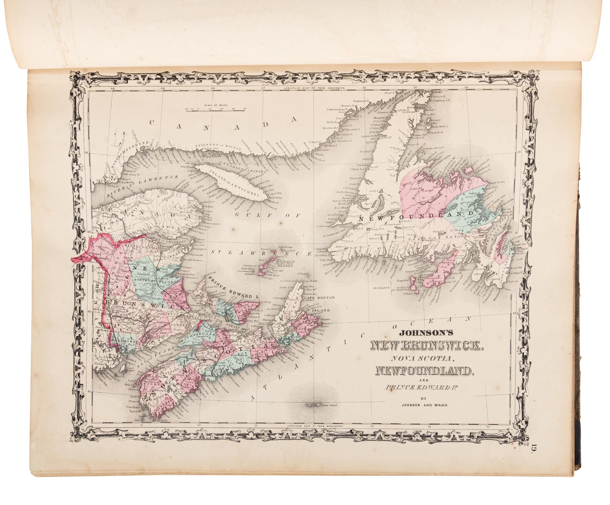 [ATLASES]. JOHNSON, A.J. and J.H. COLTON. Johnson's New Illustrated (Steel Plate) Family Atlas, with Descriptions, Geographical, Statistical, and Historical . New York: Johnson and Ward, 1862.