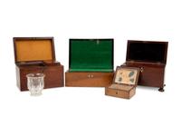 A Group of Three Tea Caddies and a Lap Desk