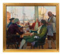 Four Colonial Men at Seaside Tavern
