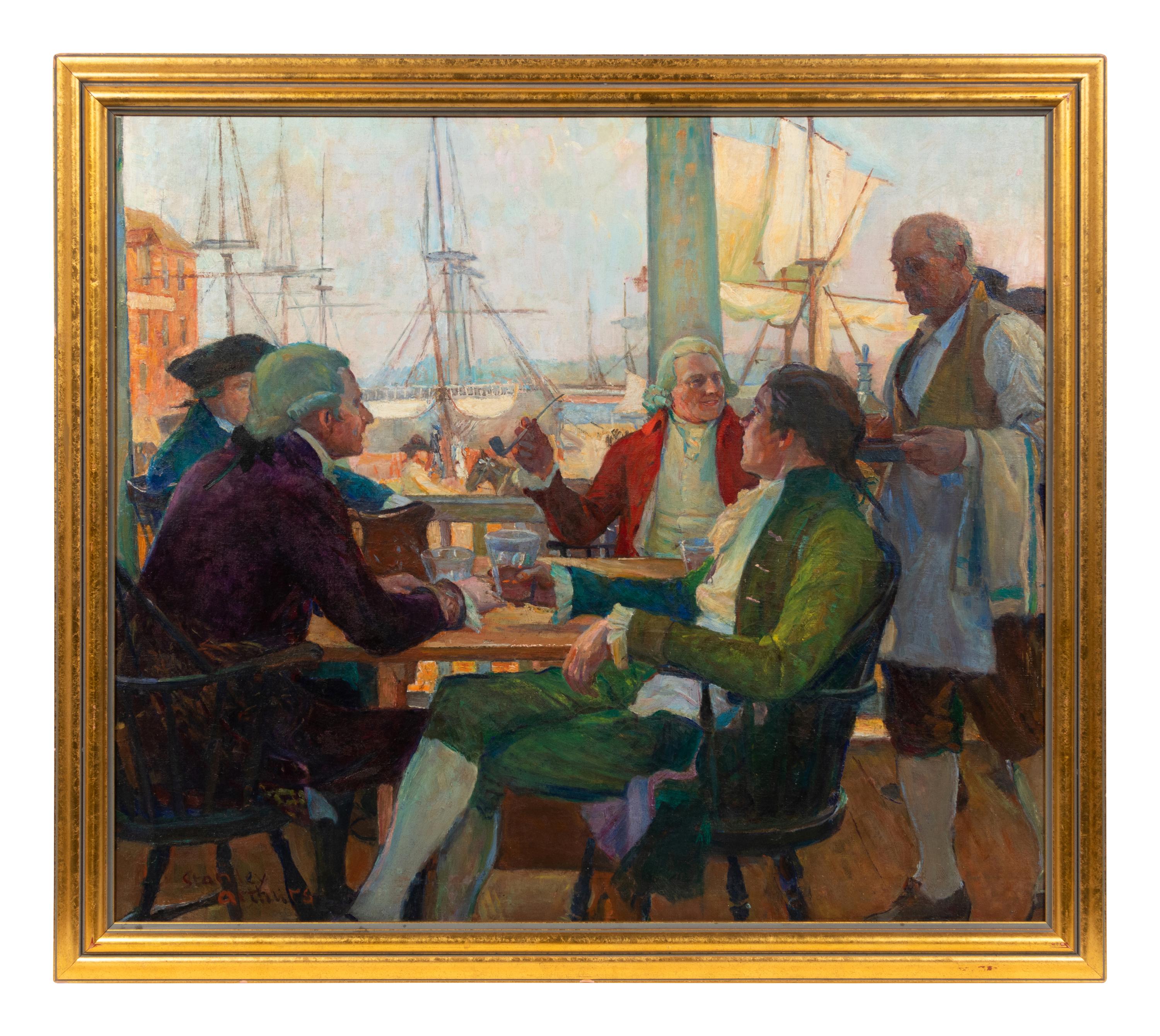 Four Colonial Men at Seaside Tavern