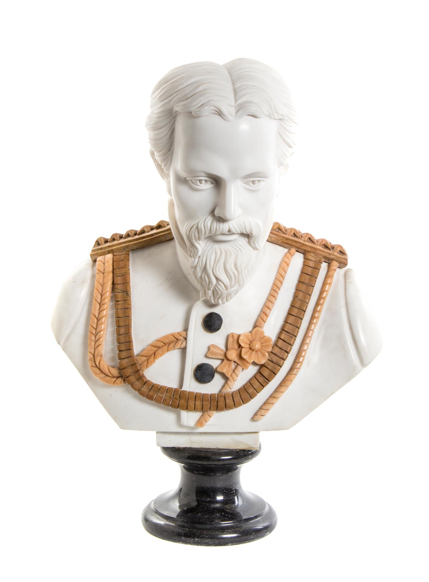 A Continental Carved Marble Bust, Height 24 inches.