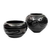 Carved Blackware Jars, one with Avanyu