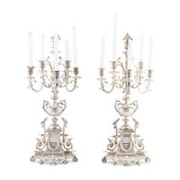 A Pair of Napoleon III Silvered Bronze Six-Light Candelabra