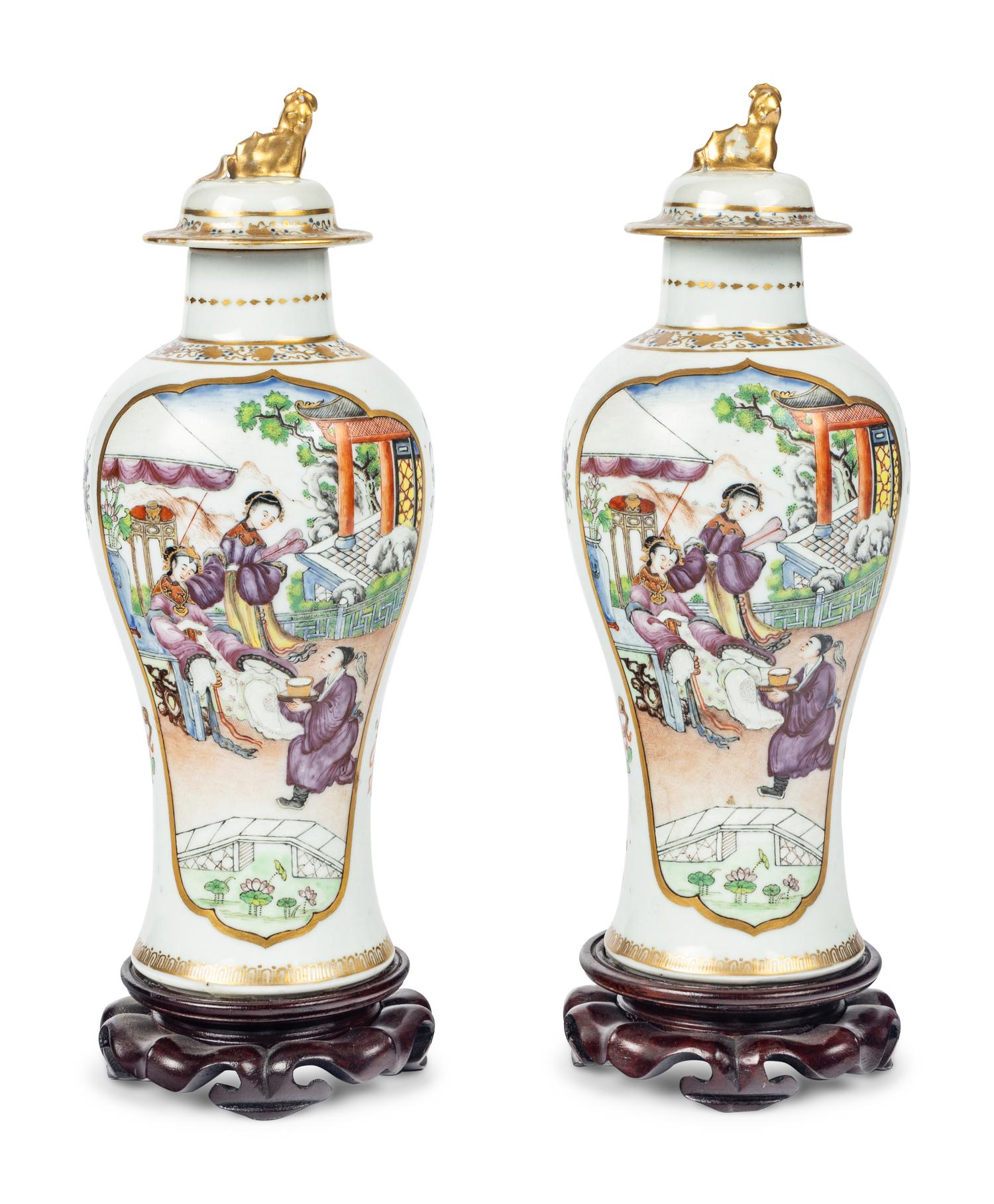 A Pair of Chinese Export Famille Rose Porcelain Vases