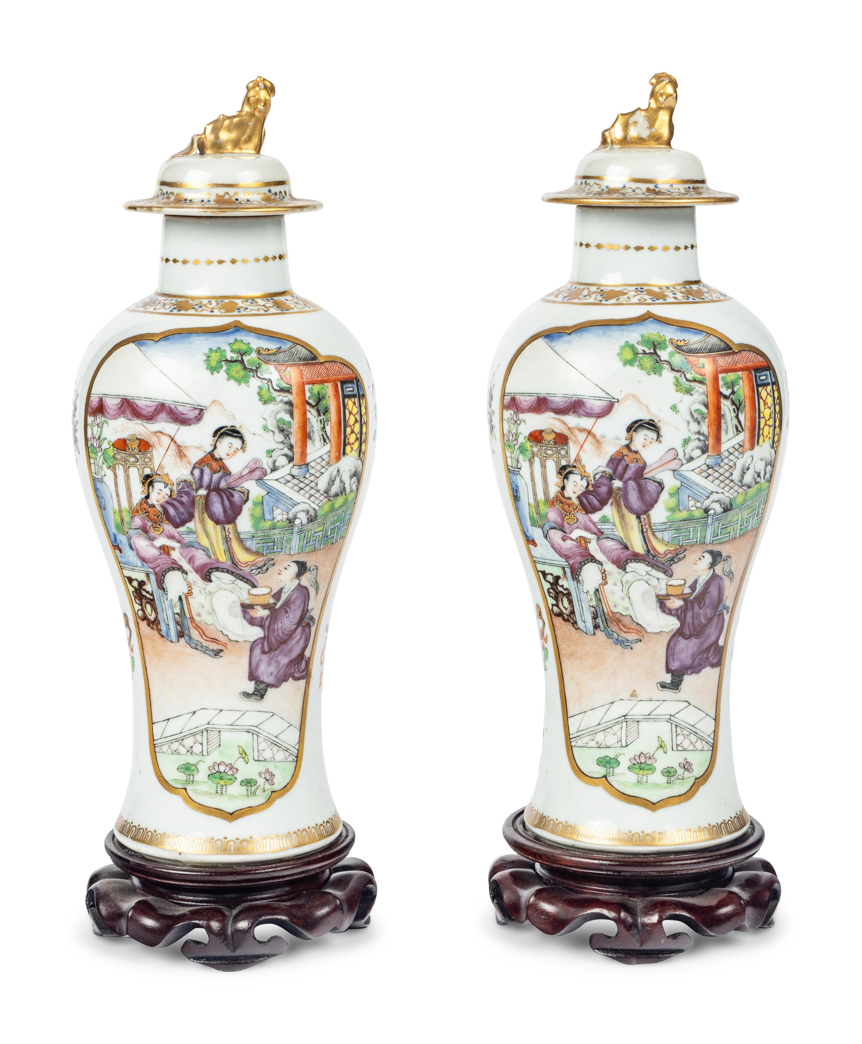 A Pair of Chinese Export Famille Rose Porcelain Vases