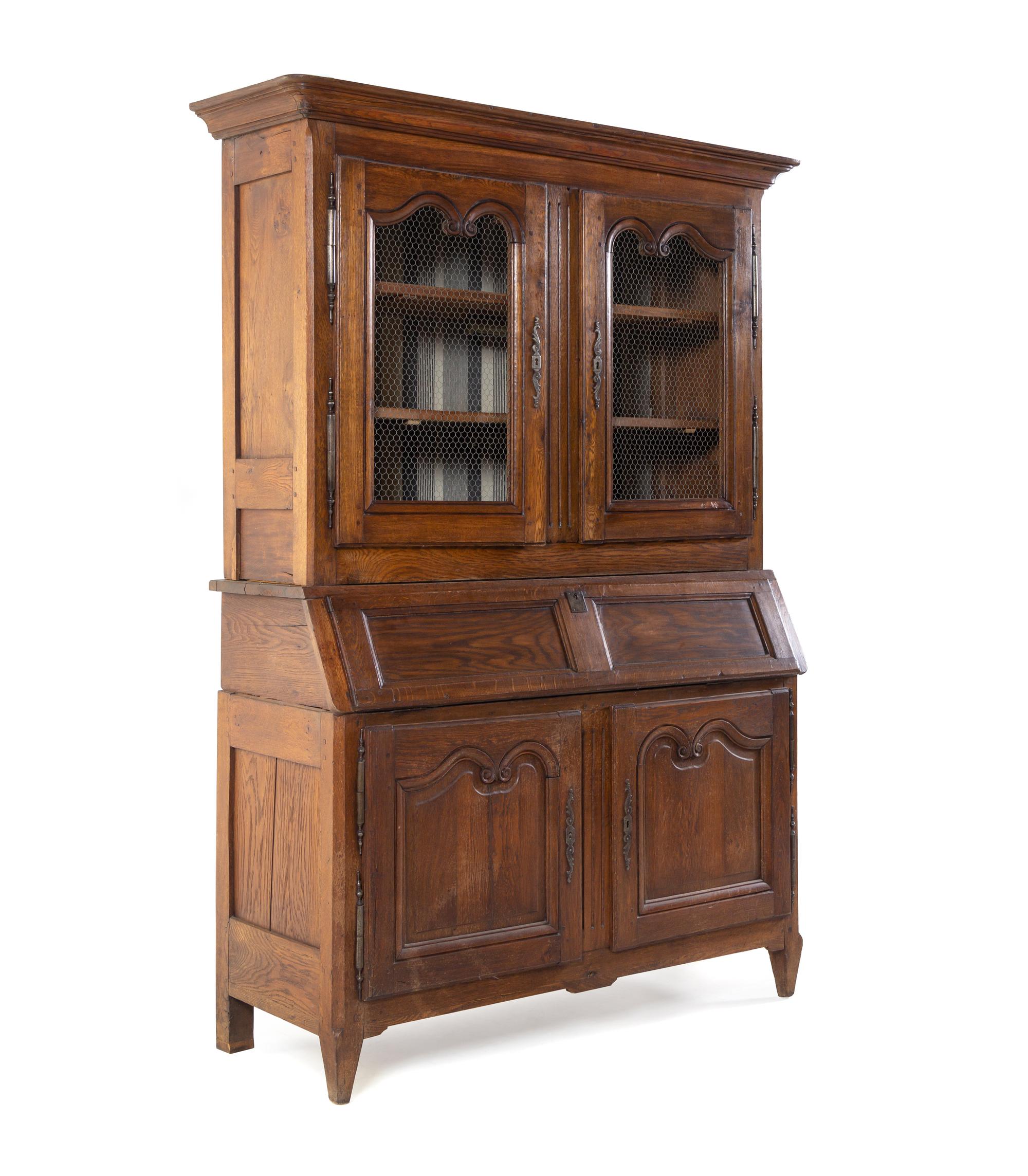 A Continental Walnut Secretary Bookcase
