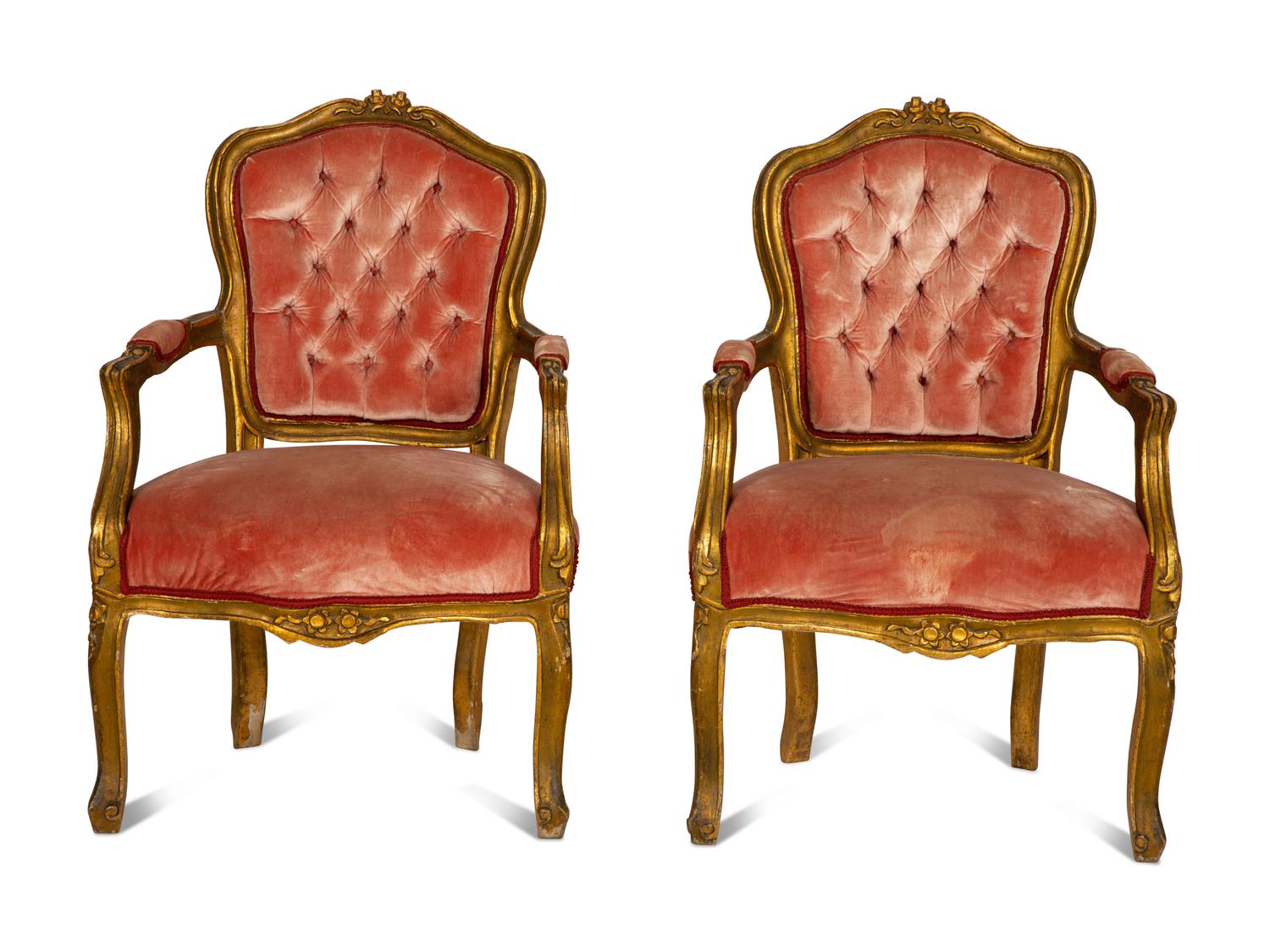 A Pair of Louis XV Style Giltwood Fauteuils — 19th Century