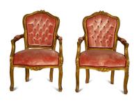 A Pair of Louis XV Style Giltwood Fauteuils — 19th Century