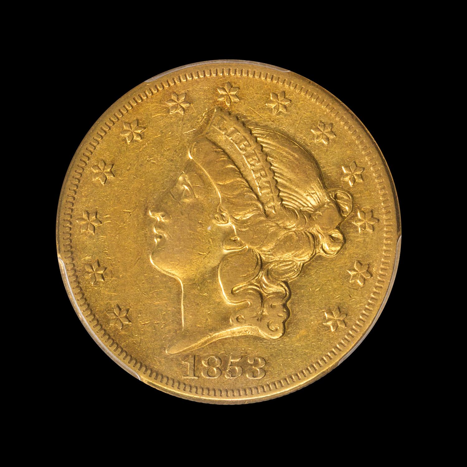 A United States 1853-O Liberty Head $20 Gold Coin