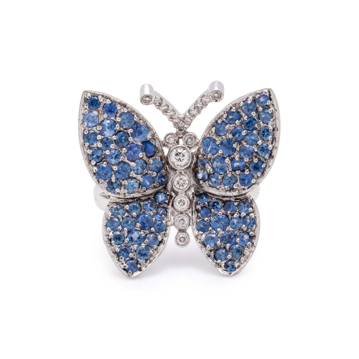 SAPPHIRE AND DIAMOND BUTTERFLY RING
