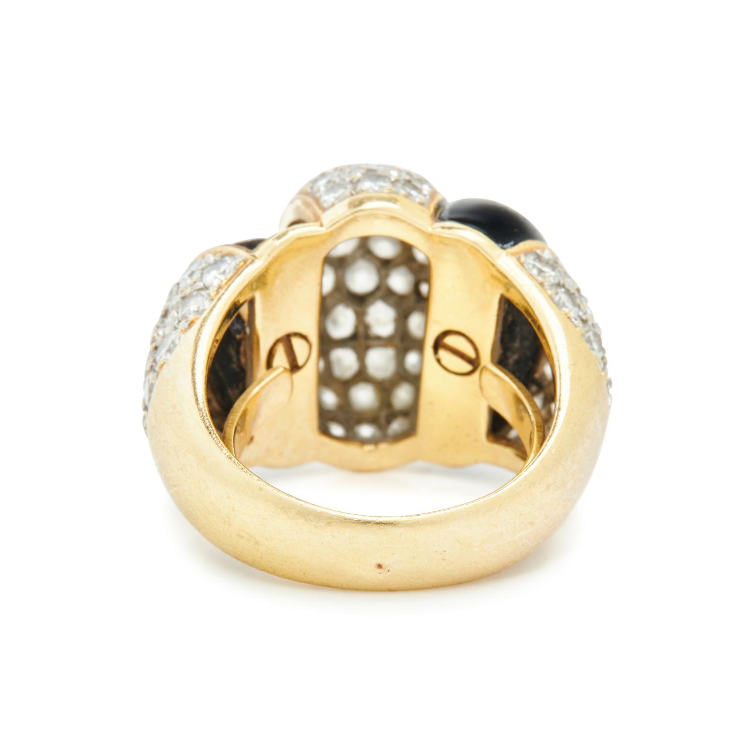 YELLOW GOLD, ONYX, AND DIAMOND RING