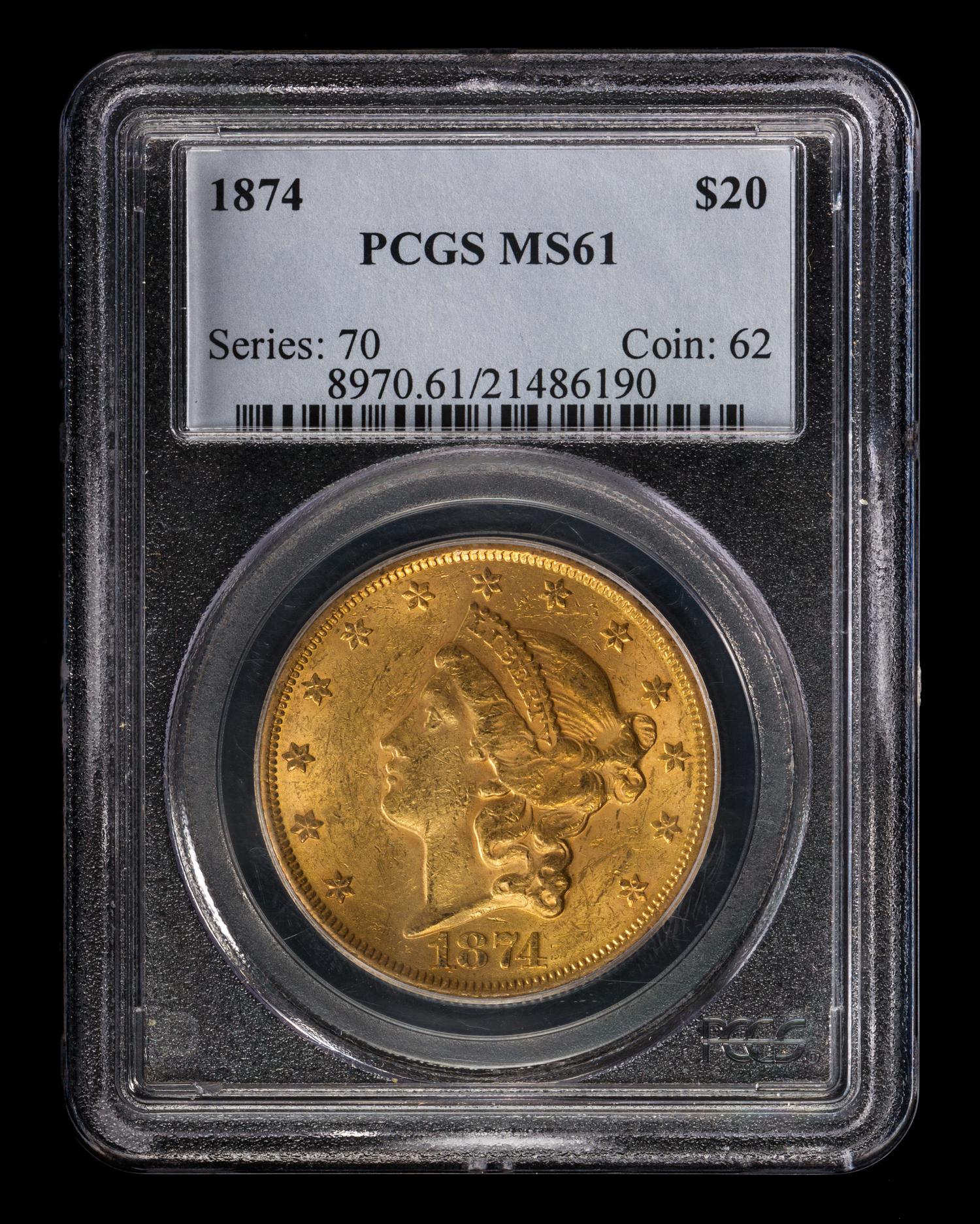 A United States 1874 Liberty Head $20 Gold Coin