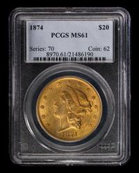 A United States 1874 Liberty Head $20 Gold Coin