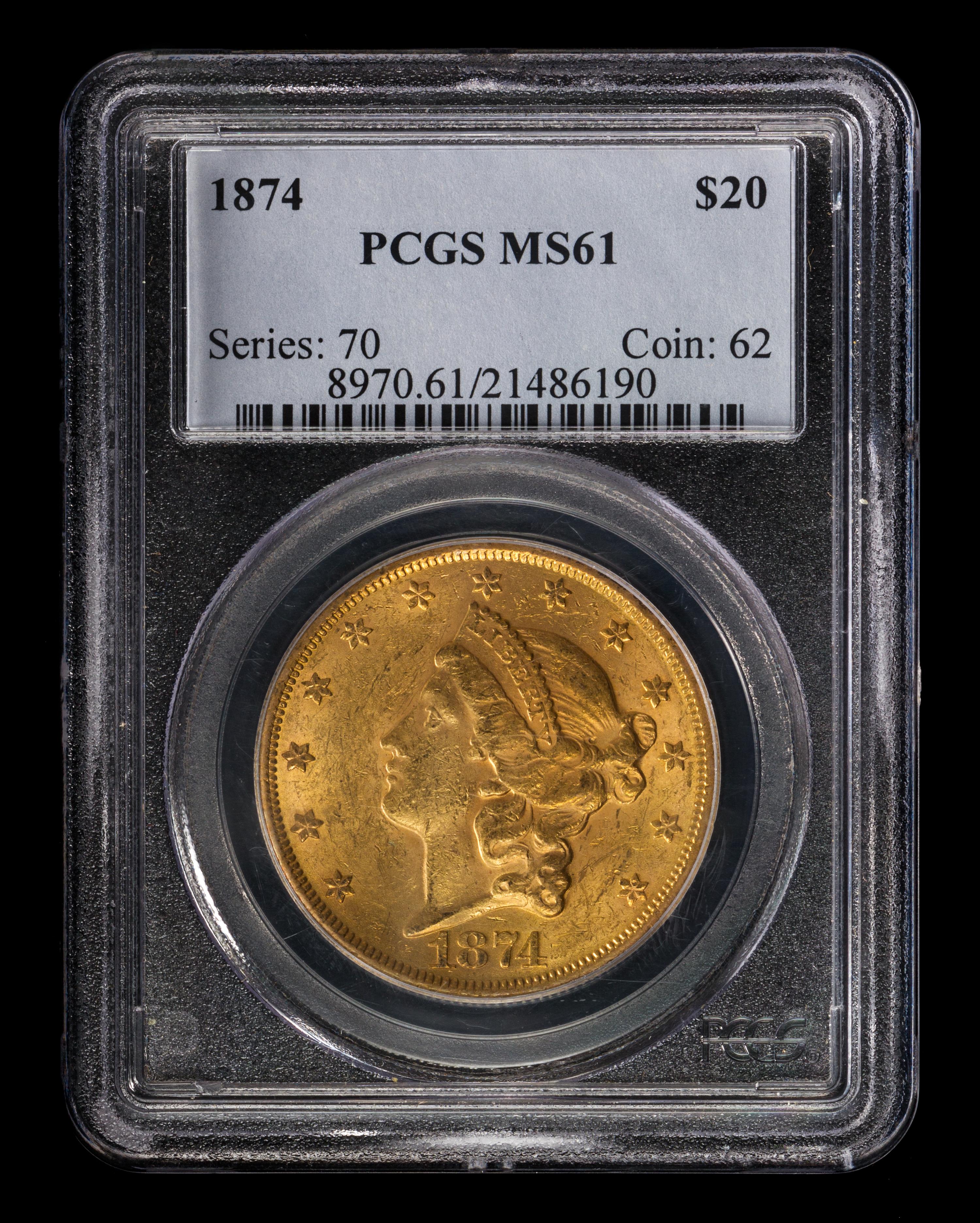 A United States 1874 Liberty Head $20 Gold Coin