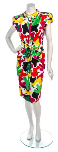 A Thierry Mugler Multicolor Pop Print Cotton Dress, Size 40.
