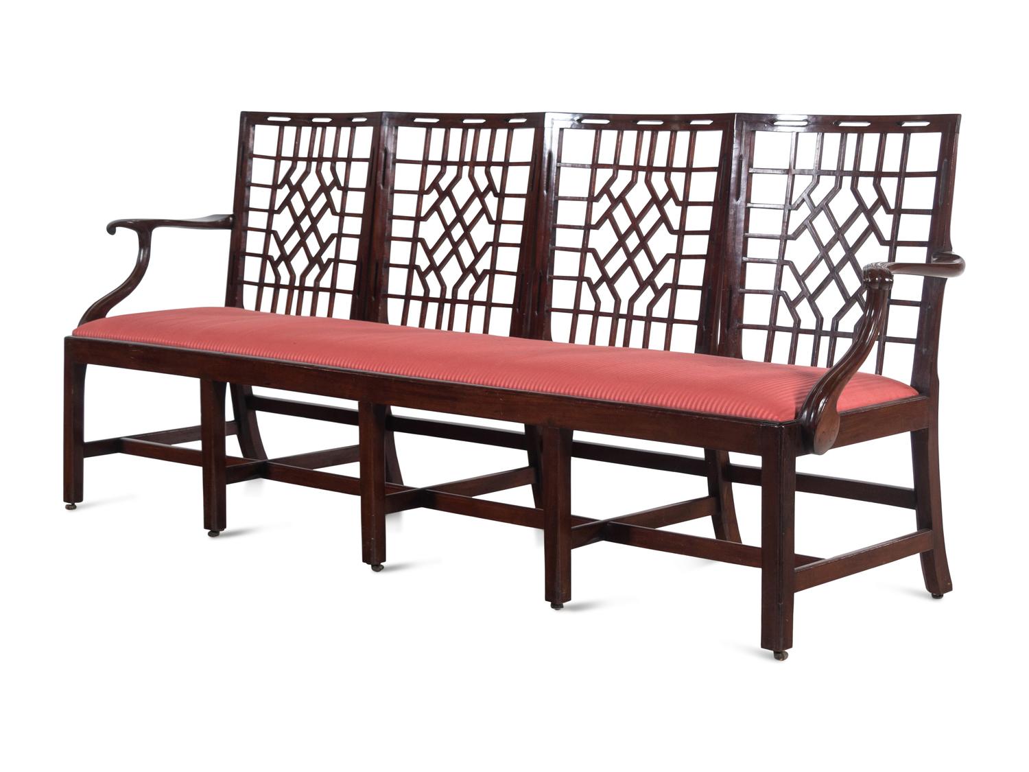 A Chinese Chippendale Style Mahogany Quadruple-Back Settee
