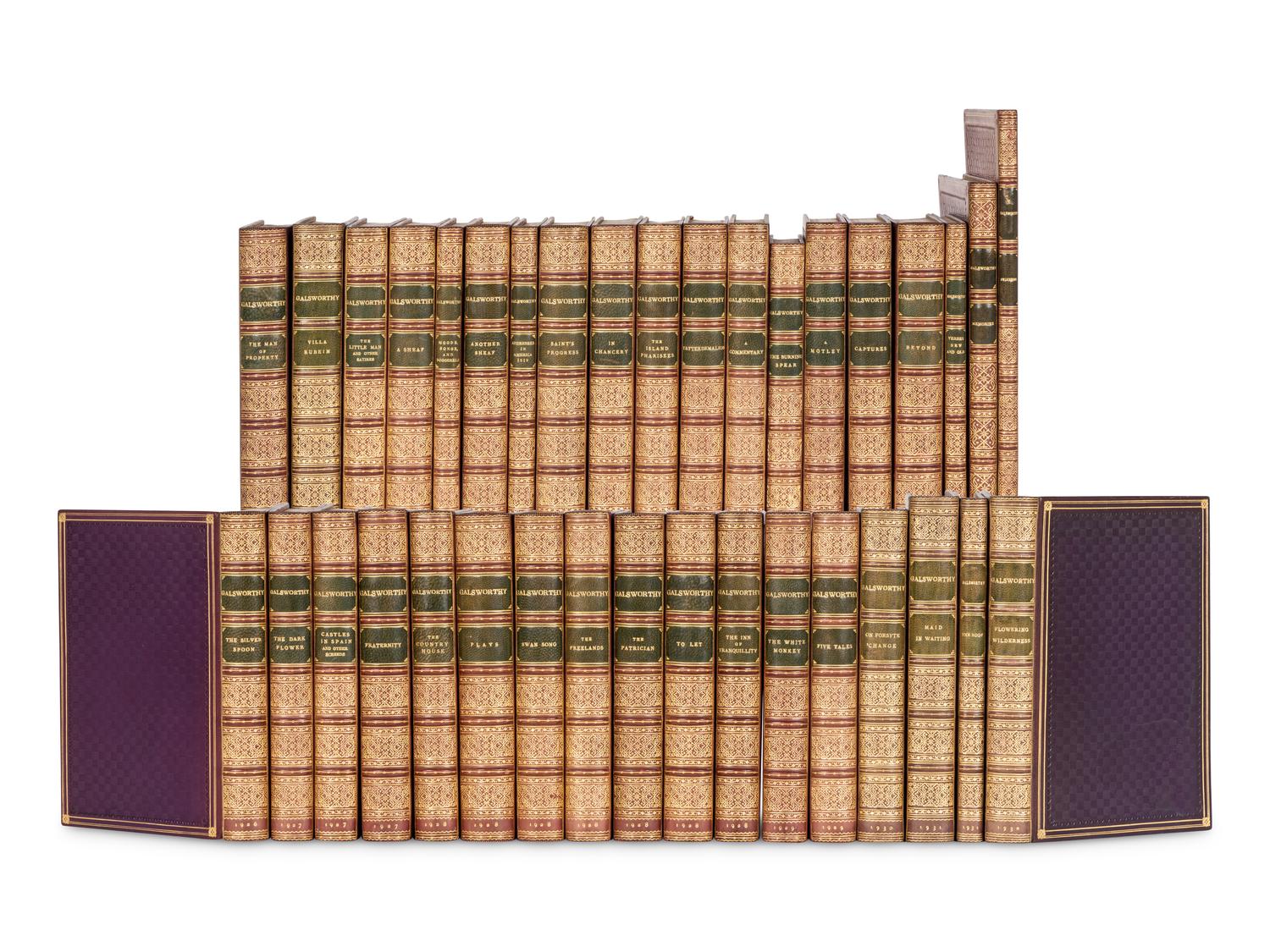 [BINDINGS]. GALSWORTHY, John (1867-1933). A uniformly bound set of his works, all New York. Most FIRST EDITIONS OR FIRST AMERICAN EDITIONS, comprising:
