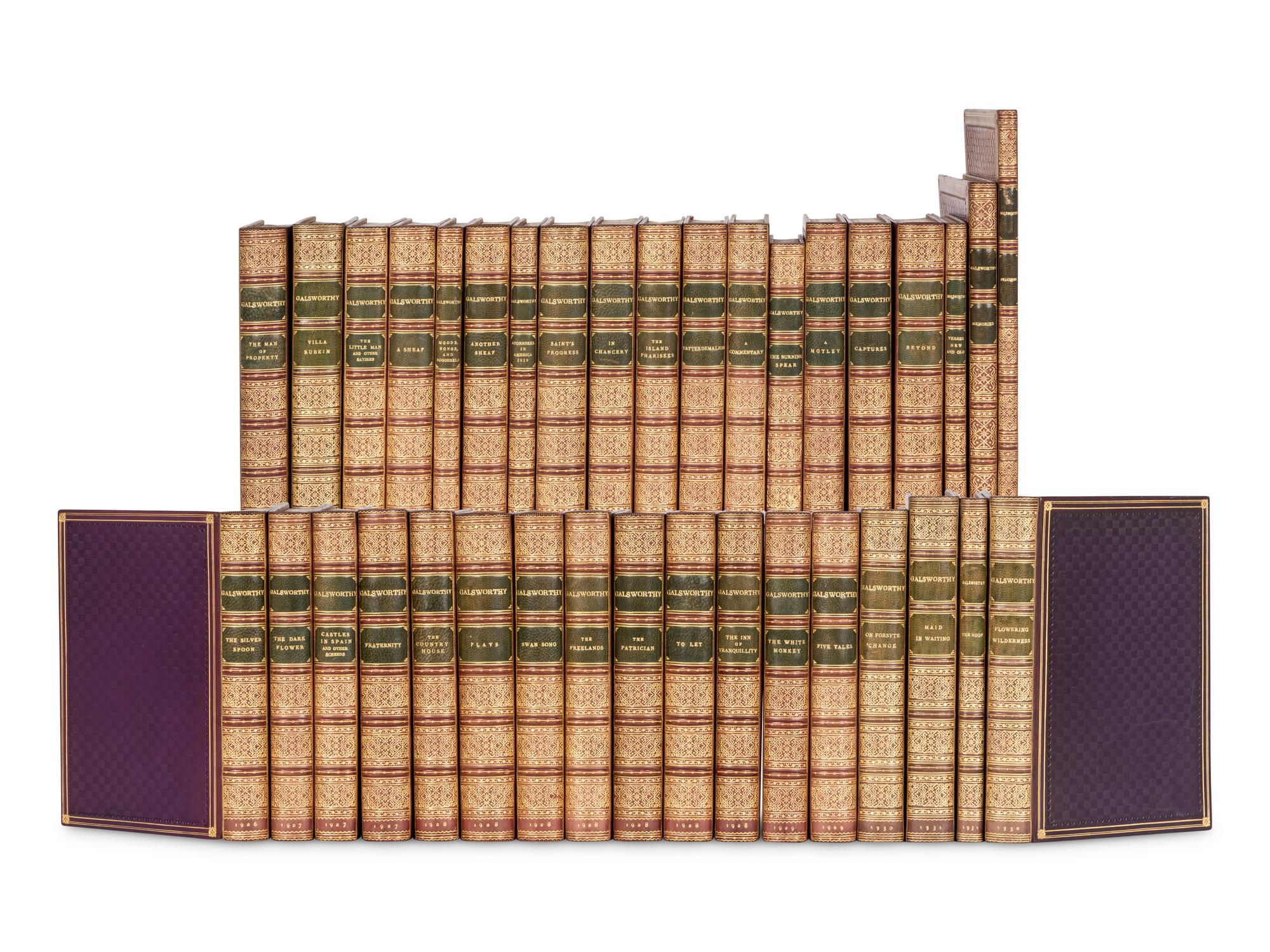[BINDINGS]. GALSWORTHY, John (1867-1933). A uniformly bound set of his works, all New York. Most FIRST EDITIONS OR FIRST AMERICAN EDITIONS, comprising: