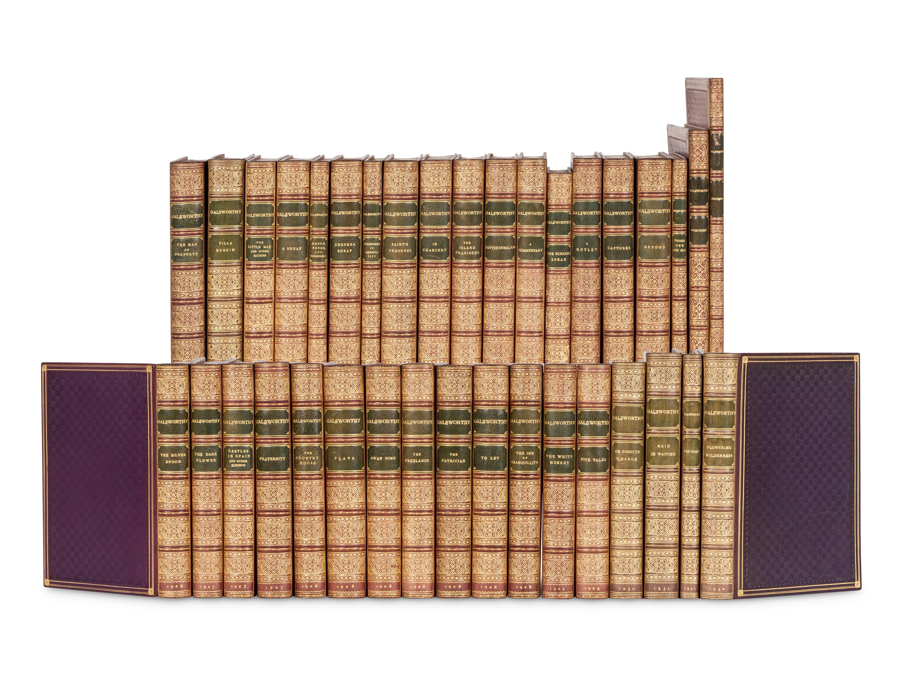 [BINDINGS]. GALSWORTHY, John (1867-1933). A uniformly bound set of his works, all New York. Most FIRST EDITIONS OR FIRST AMERICAN EDITIONS, comprising: