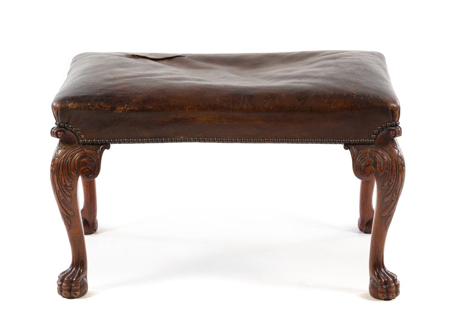 A George II Style Mahogany Bench Height 19 x width 31 1/4 x depth 20 1/2 inches. — 19TH CENTURY