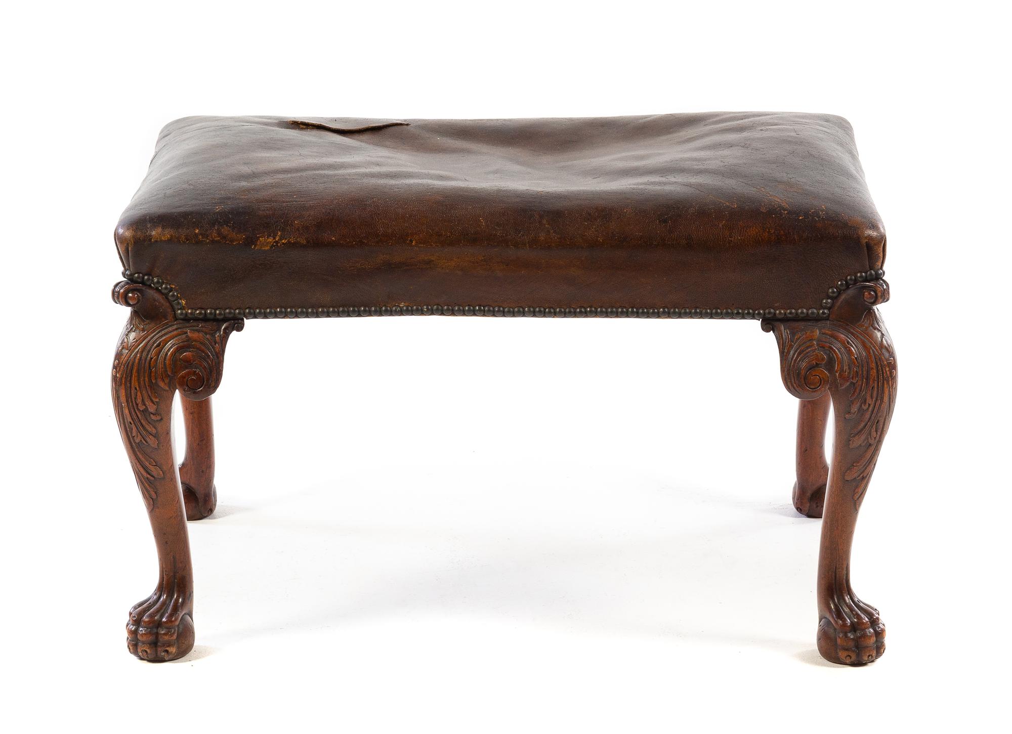 A George II Style Mahogany Bench Height 19 x width 31 1/4 x depth 20 1/2 inches. — 19TH CENTURY