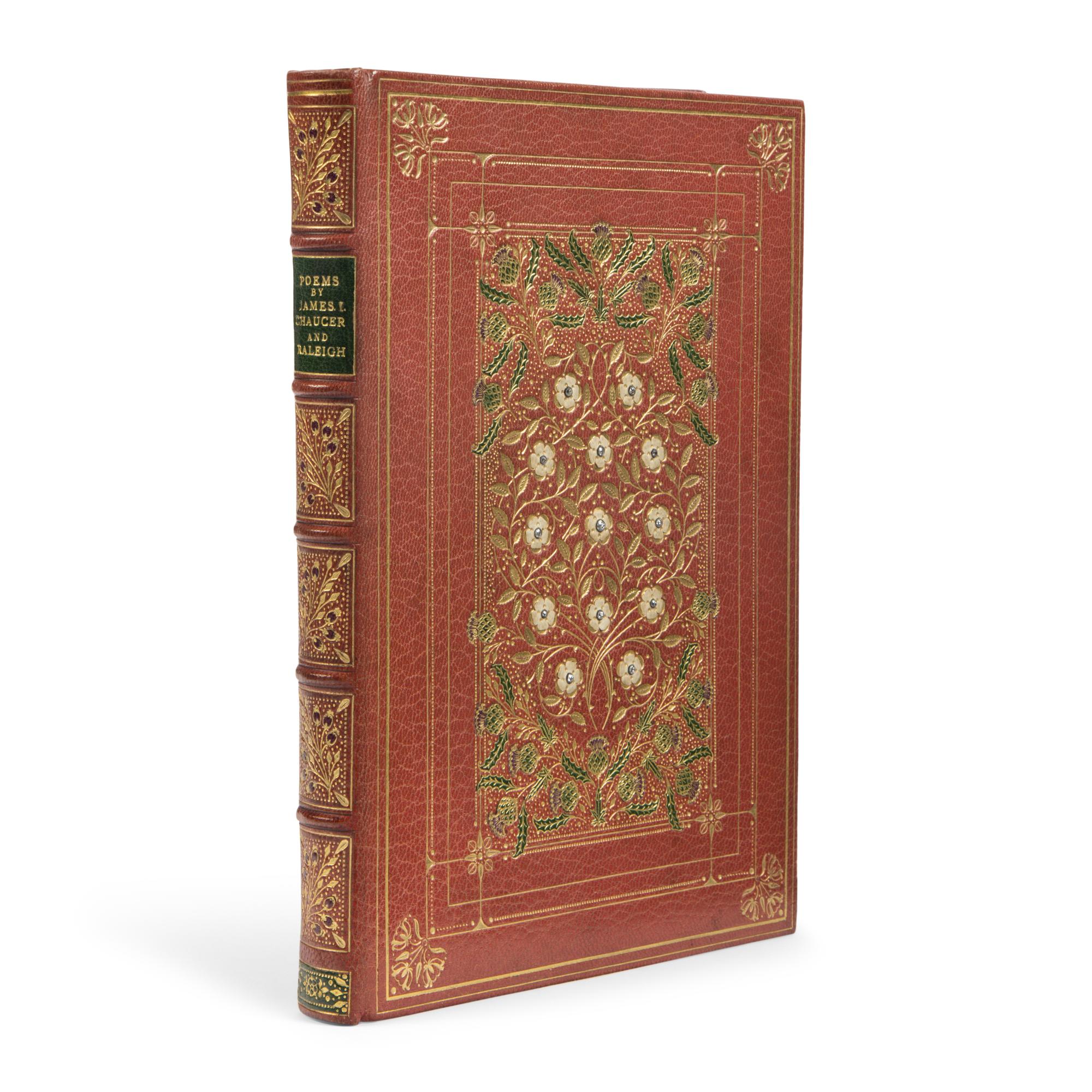 ALBERTO SANGORSKI While a Prisoner and Other Early English Poems , by James I, Geoffrey Chaucer, and Sir Walter Raleigh, in English, illuminated manuscript on paper [England, London, c. 1930]