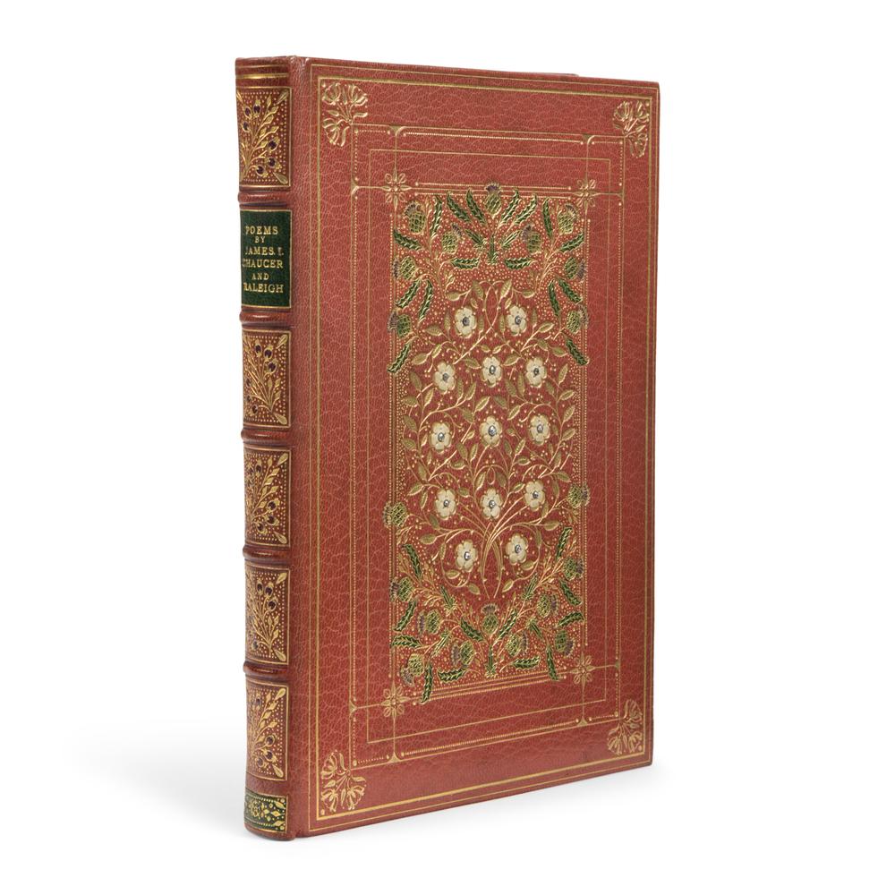 ALBERTO SANGORSKI While a Prisoner and Other Early English Poems , by James I, Geoffrey Chaucer, and Sir Walter Raleigh, in English, illuminated manuscript on paper [England, London, c. 1930]