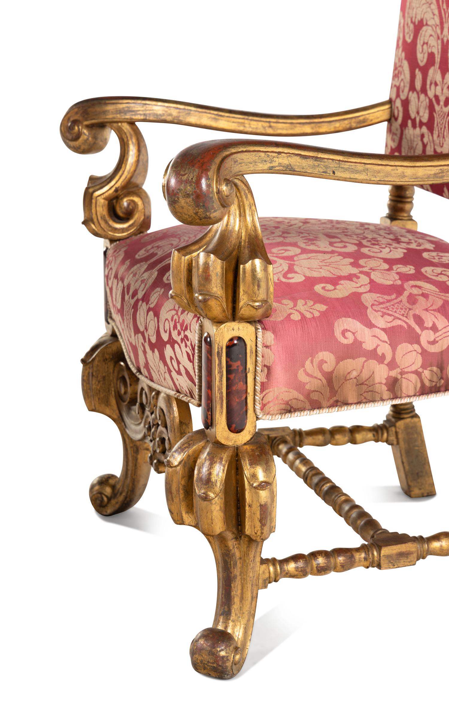 A Pair of Louis XIV Style Parcel Gilt Fauteuils