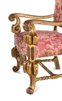A Pair of Louis XIV Style Parcel Gilt Fauteuils