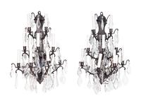 A Pair of Louis XV Style Wrought-Iron and Glass Appliques