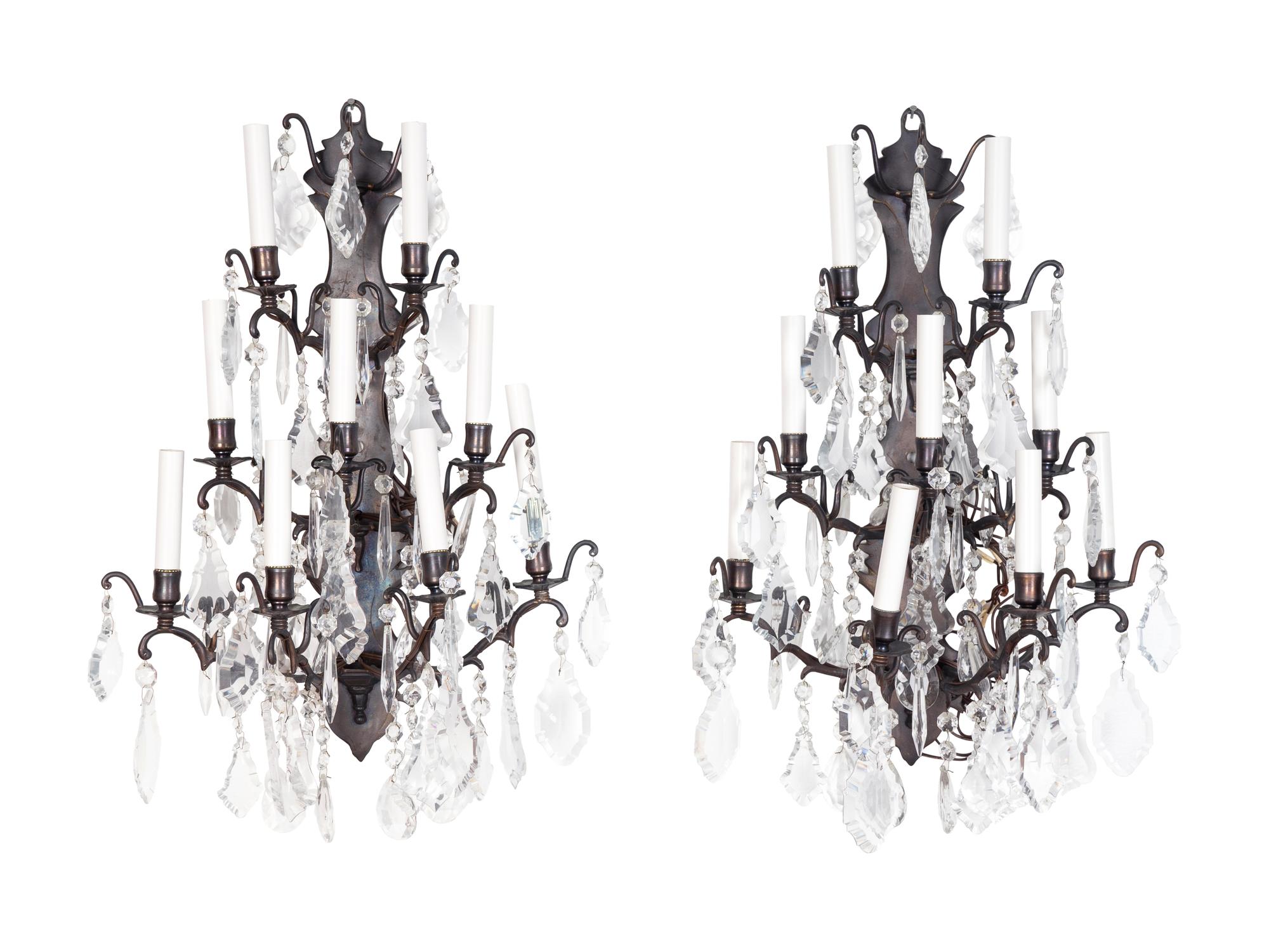 A Pair of Louis XV Style Wrought-Iron and Glass Appliques