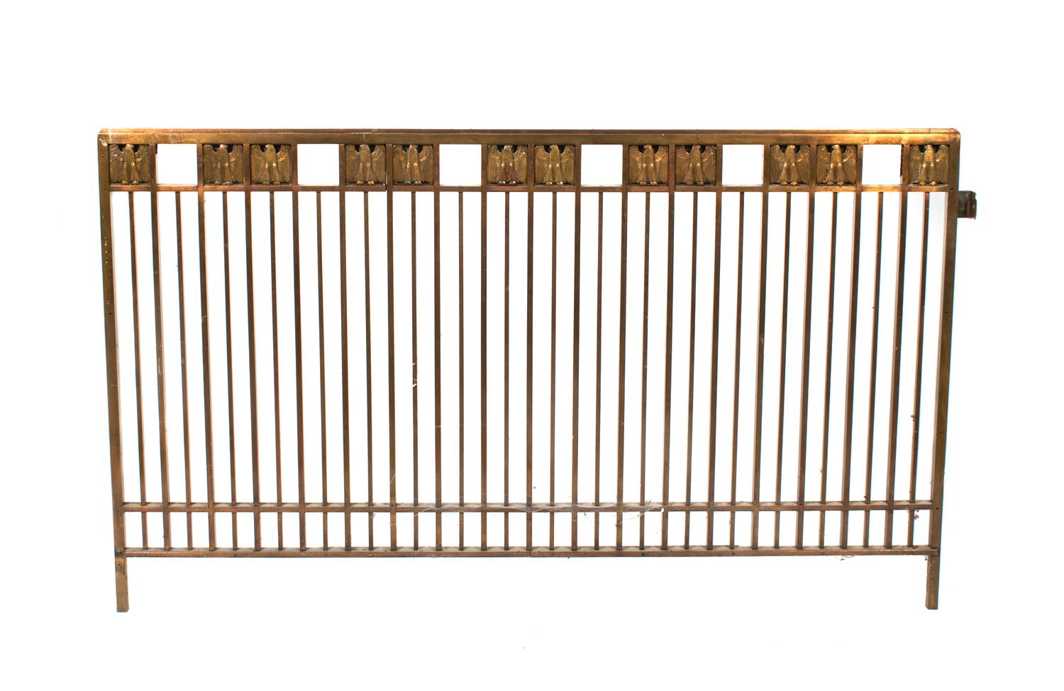 A Brass Gate and Railing Set Height 42 1/4 x length 140 3/4 inches.