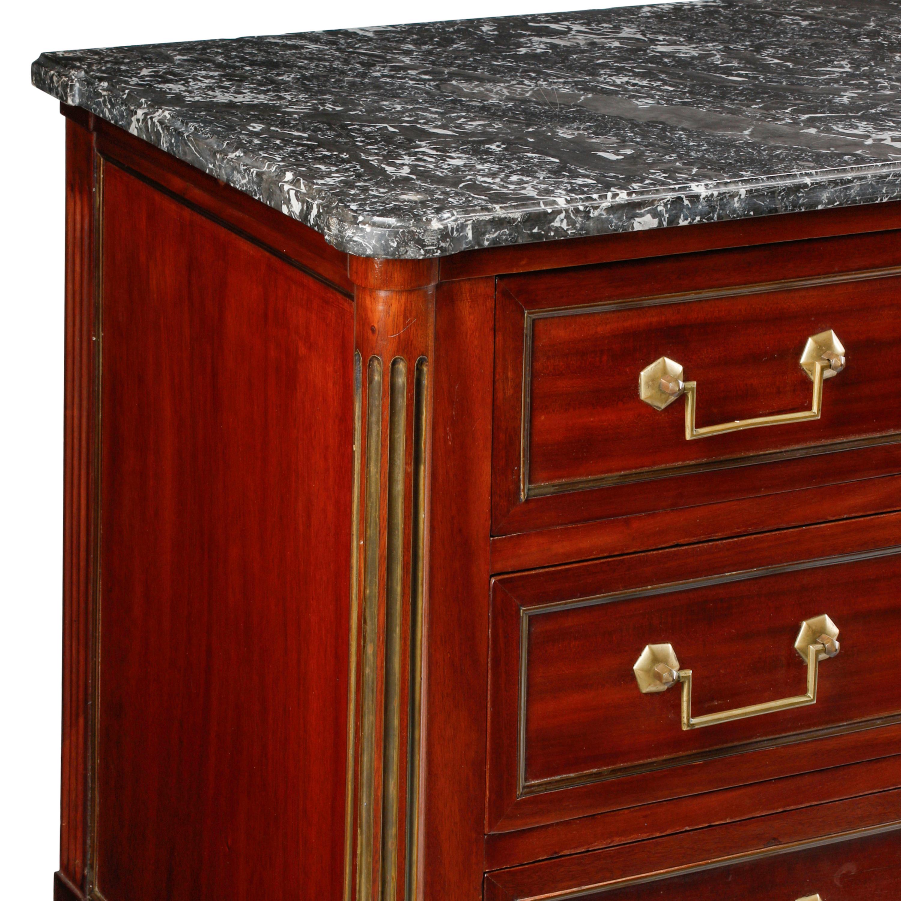 A Directoire Brass Mounted Mahogany and Marble-Top Commode