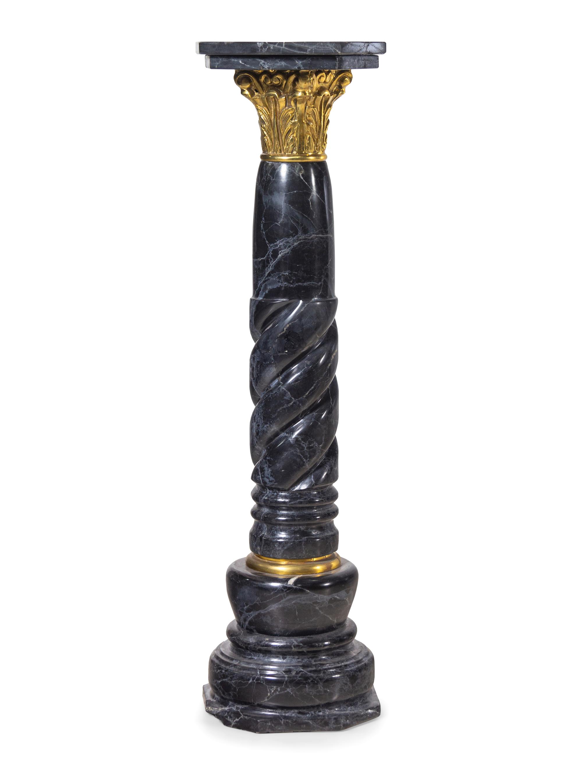 A Continental Gilt Bronze Mounted Marble Pedestal