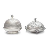 Two Silver Covered Butter Dishes