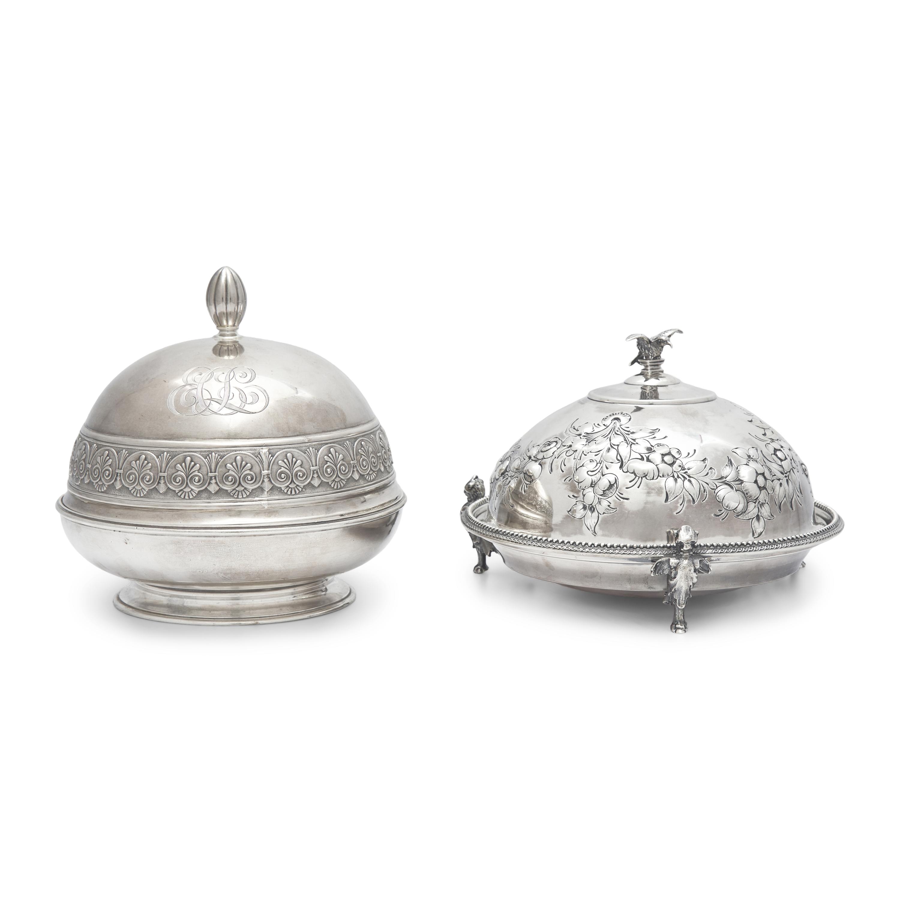 Two Silver Covered Butter Dishes