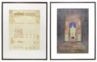 Two Framed Architectural Presentation Renderings from the University of Illinois Architecture Department 26" W x 1.5" D x 34.5" H — United States, 20th Century