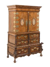 A Continental Baroque Brass Mounted Walnut Cabinet on Chest