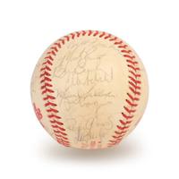 A 1986 Boston Red Sox American League Champions Team Signed Autograph Baseball with 30 Signatures (Beckett Authentication Services Letter BAS Certified),